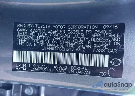 2017 Lexus Es 300H from USA, damaged, VIN JTHBW1GG5H2135912